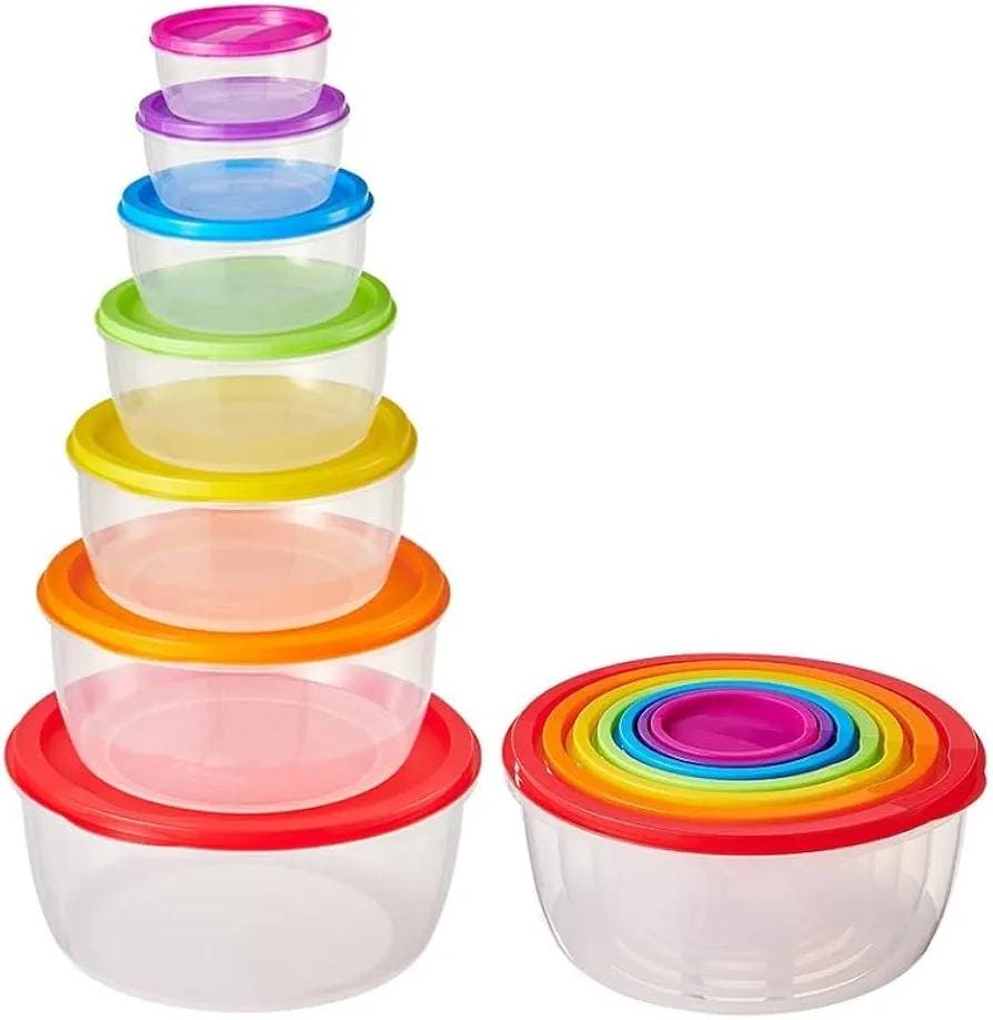 WEEK NINE 7 Pcs Plastic Mixing Bowls Set, Colorful Serving Bowls for Kitchen, Ideal for Baking, Prepping, Cooking and Serving Food, Nesting Bowls for Space Saving Storage, Rainbow